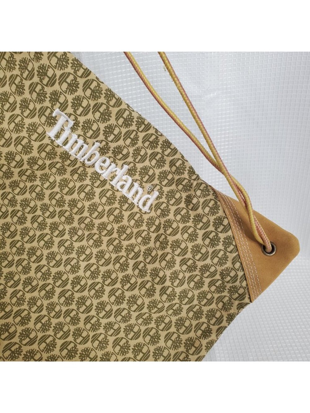Timberland Cinch Bag Sack Duffel Pull String Canvas Drawstring Carry All Logo - Picture 2 of 9
